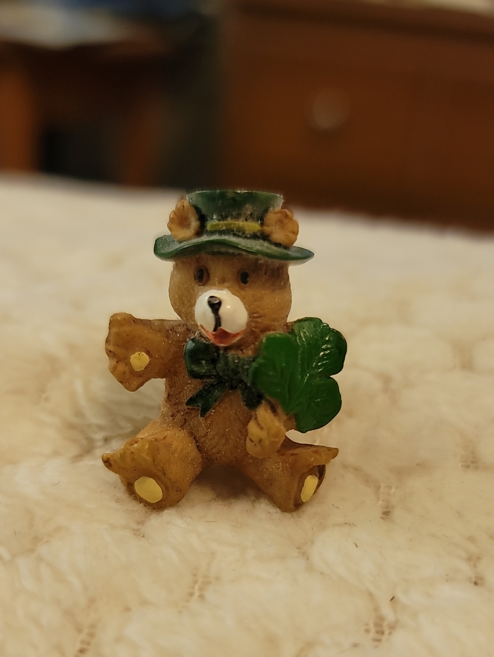 Cute Bear Figurine with Green Hat and Shamrock (48)